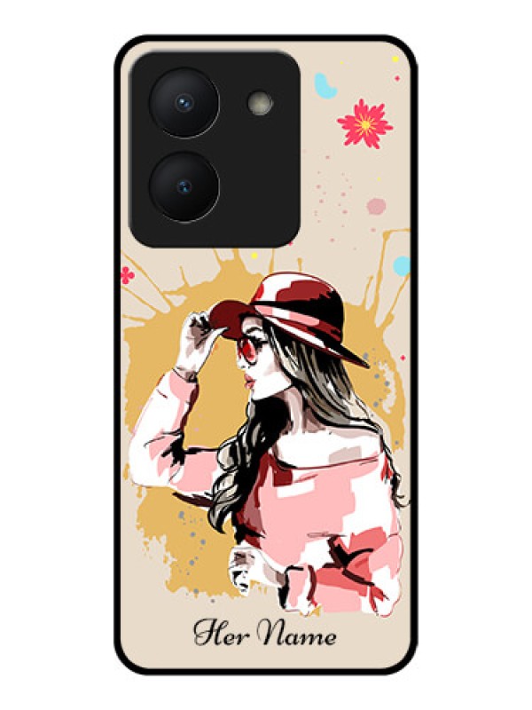 Custom Vivo Y36 Photo Printing on Glass Case - Women with pink hat Design