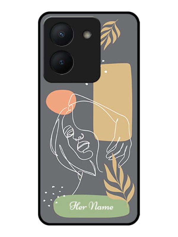 Custom Vivo Y36 Custom Glass Phone Case - Gazing Woman line art Design