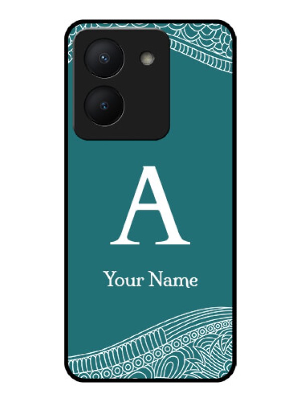 Custom Vivo Y36 Personalized Glass Phone Case - line art pattern with custom name Design