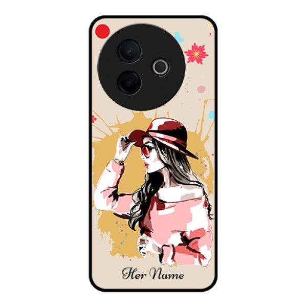 Vivo Y39 5G Custom Glass Phone Case - Women With Pink Hat Design