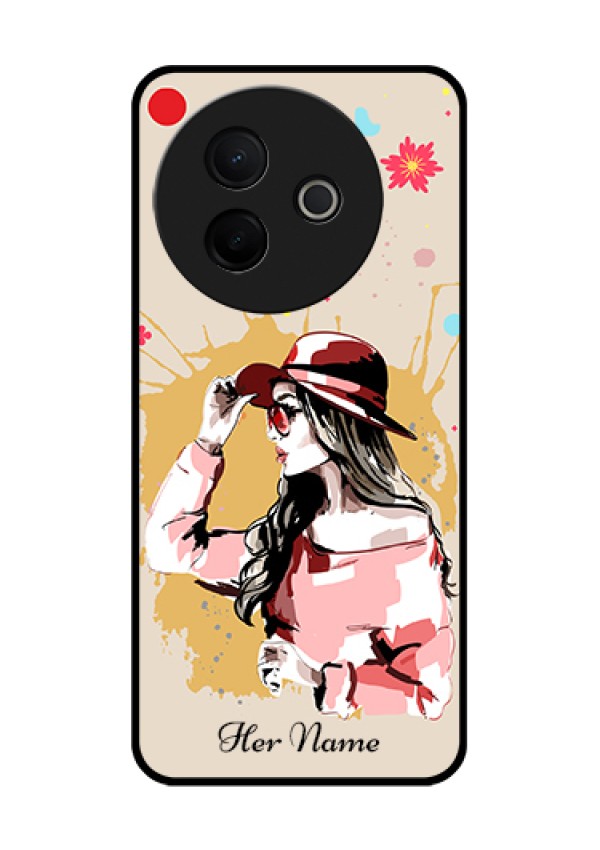 Vivo Y39 5G Custom Glass Phone Case - Women With Pink Hat Design