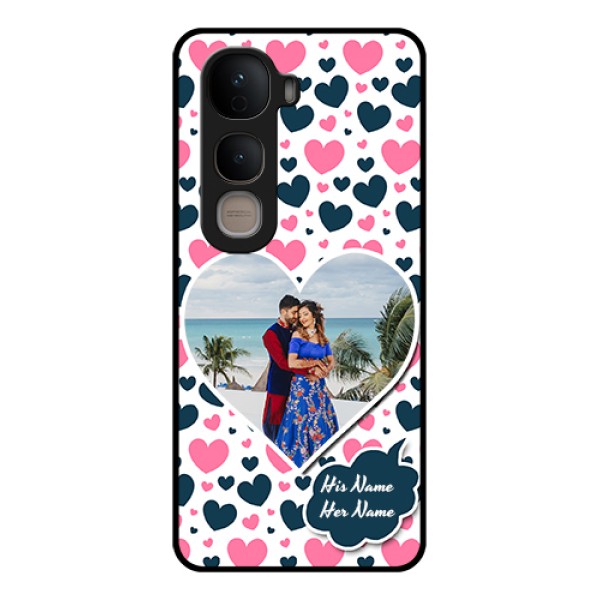 Vivo Y400 5G Custom Glass Phone Case - Pink & Blue Heart Design