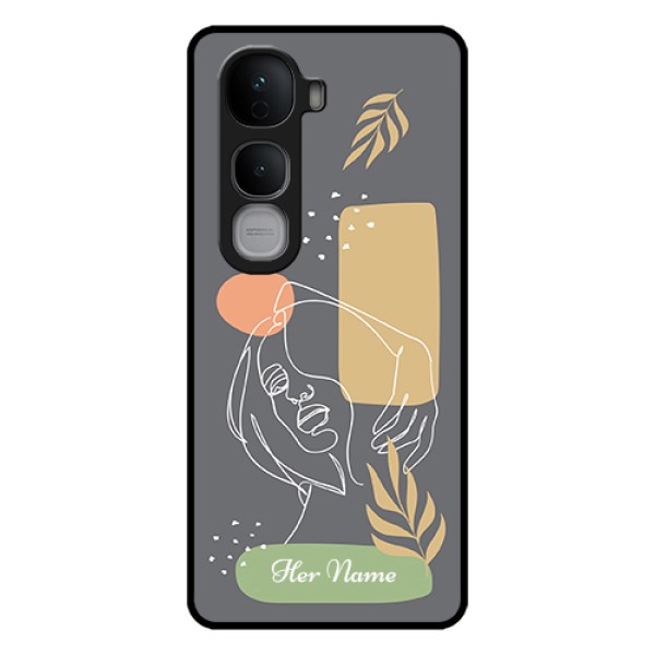 Vivo Y400 Pro 5G Custom Glass Phone Case - Gazing Woman Line Art Design Vivo Y400 Pro 5G Custom Glass Phone Case - Gazing Woman Line Art Design