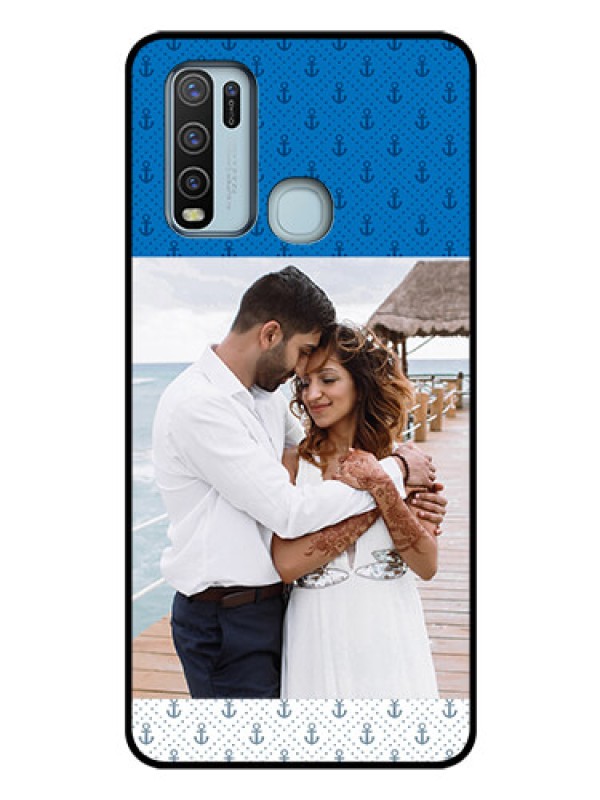 Custom Vivo Y50 Photo Printing on Glass Case  - Blue Anchors Design