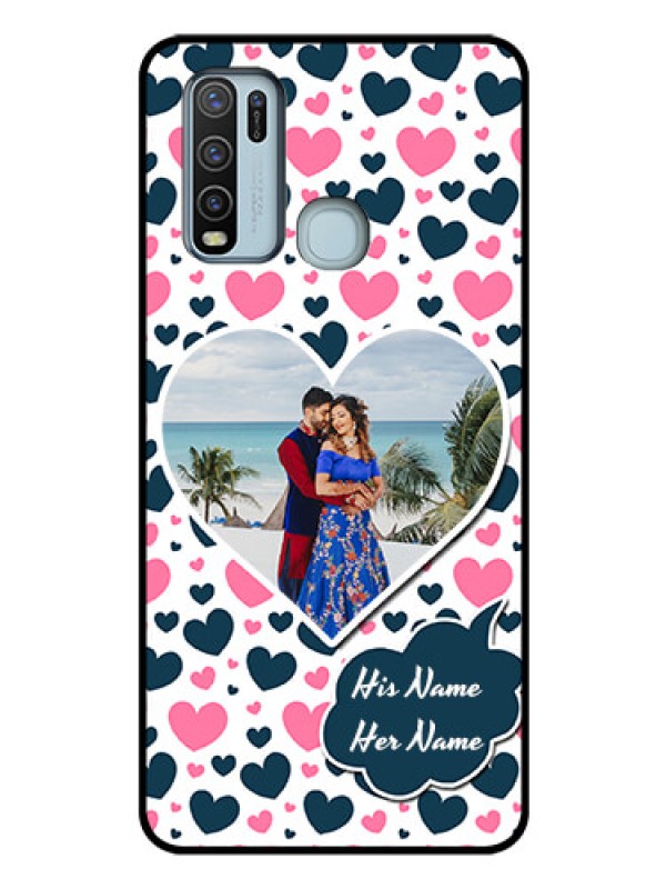 Custom Vivo Y50 Custom Glass Phone Case  - Pink & Blue Heart Design