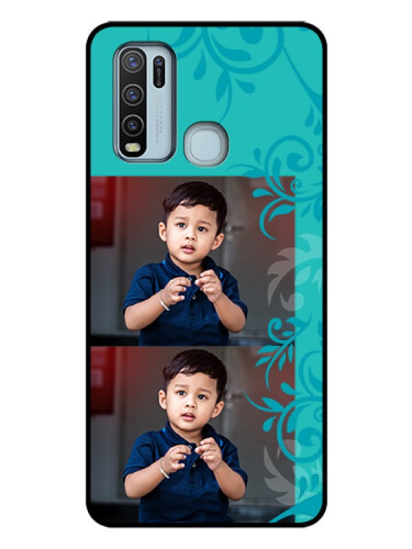 Custom Vivo Y50 Personalized Glass Phone Case  - with Photo and Green Floral Design 