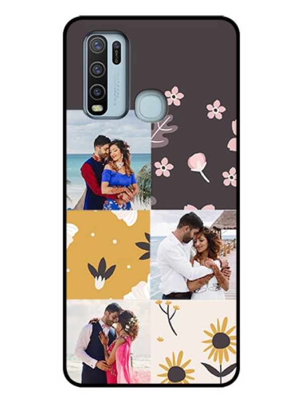 Custom Vivo Y50 Photo Printing on Glass Case  - 3 Images with Floral Design