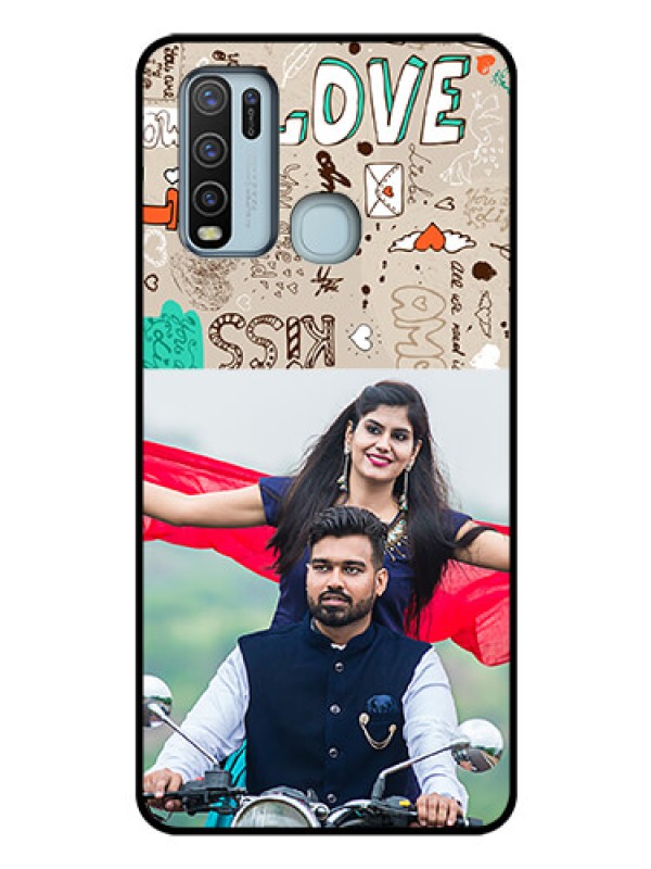 Custom Vivo Y50 Custom Glass Phone Case  - Love Doodle Pattern 