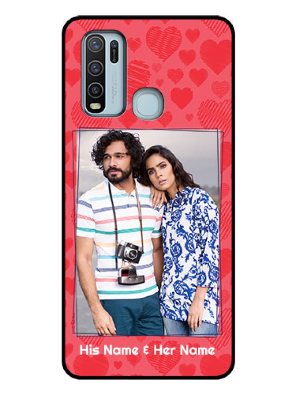 Custom Vivo Y50 Photo Printing on Glass Case  - with Red Heart Symbols Design