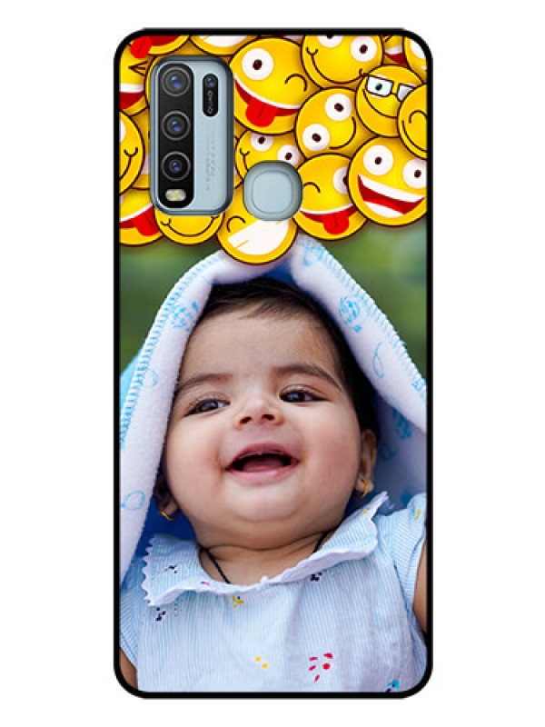 Custom Vivo Y50 Custom Glass Mobile Case  - with Smiley Emoji Design
