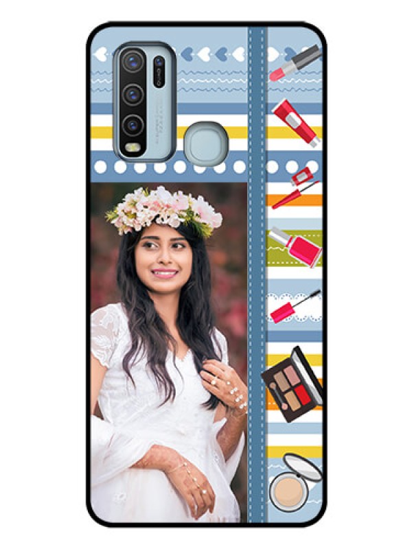 Custom Vivo Y50 Personalized Glass Phone Case  - Makeup Icons Design
