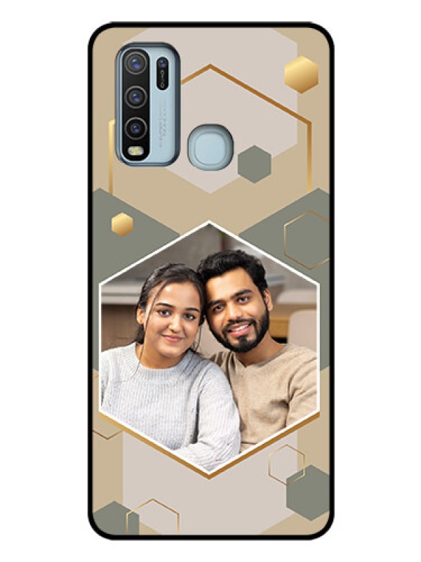 Custom Vivo Y50 Photo Printing on Glass Case - Stylish Hexagon Pattern Design