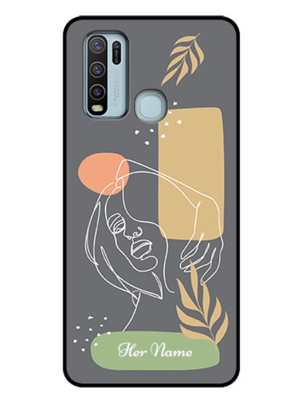 Custom Vivo Y50 Custom Glass Phone Case - Gazing Woman line art Design