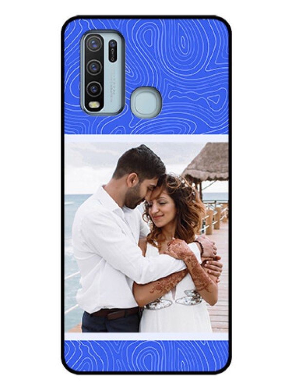 Custom Vivo Y50 Custom Glass Mobile Case - Curved line art with blue and white Design