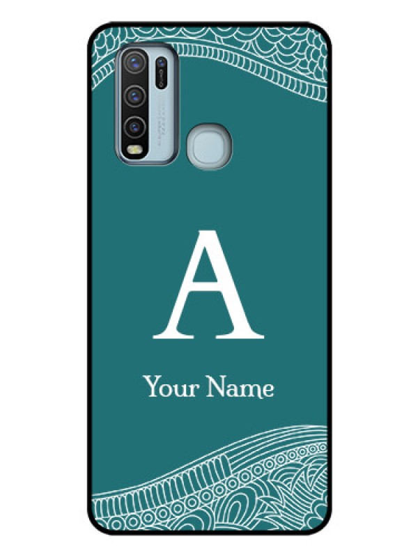 Custom Vivo Y50 Personalized Glass Phone Case - line art pattern with custom name Design