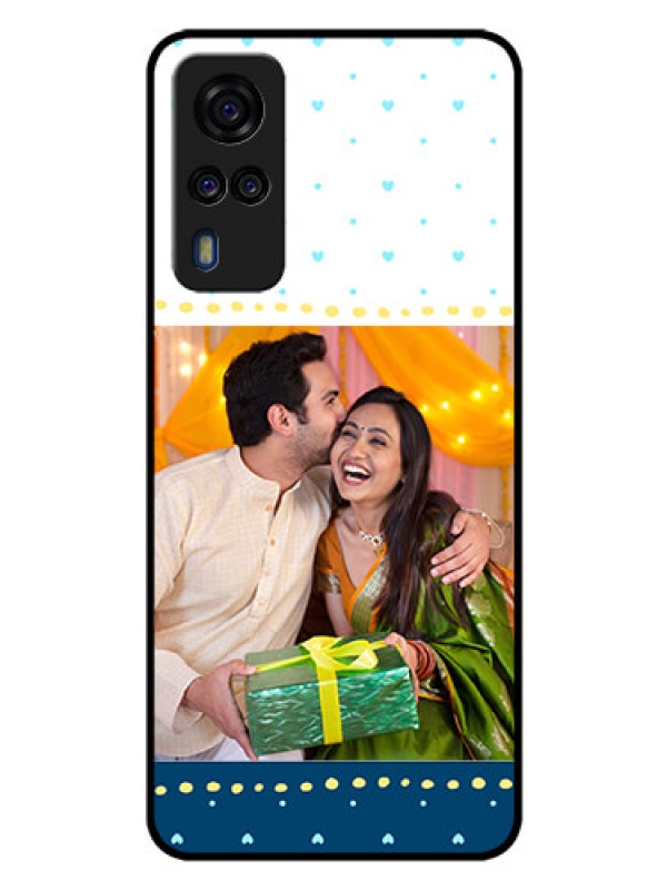 Custom Vivo Y51 Personalized Glass Phone Case  - White and Blue Abstract Design