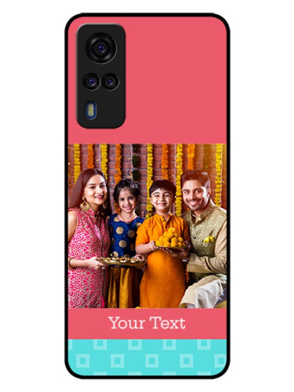 Custom Vivo Y51 Personalized Glass Phone Case  - Peach & Blue Color Design