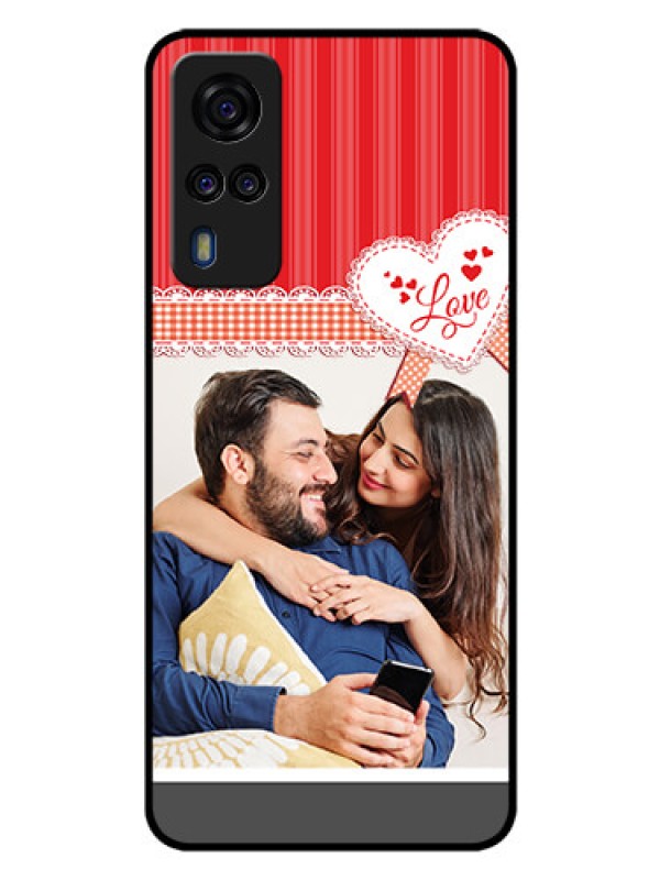 Custom Vivo Y51A Custom Glass Mobile Case  - Red Love Pattern Design