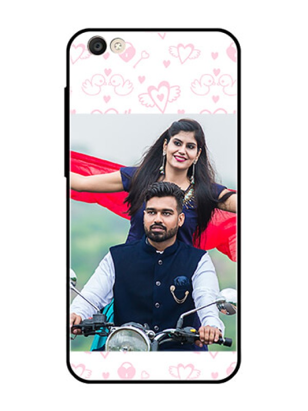 Custom Vivo Y55S Custom Glass Mobile Case  - Pink Flying Heart Design