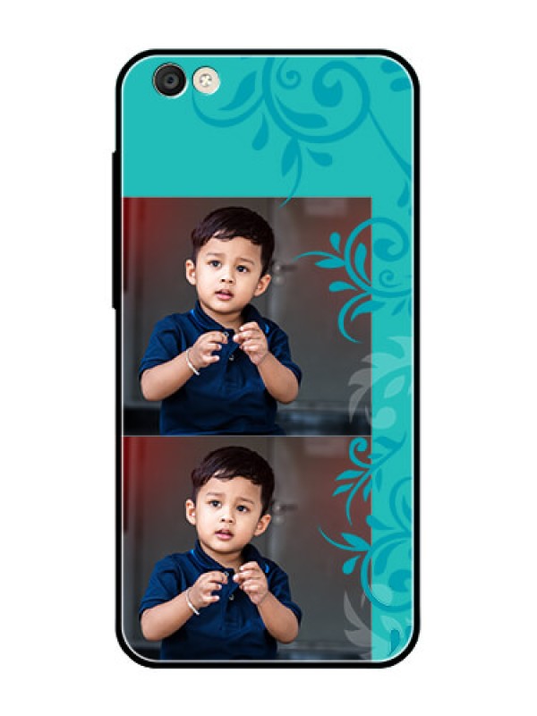 Custom Vivo Y55S Personalized Glass Phone Case  - with Photo and Green Floral Design 