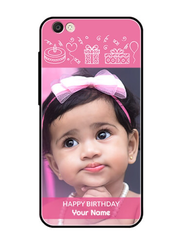 Custom Vivo Y55S Photo Printing on Glass Case  - with Birthday Line Art Design