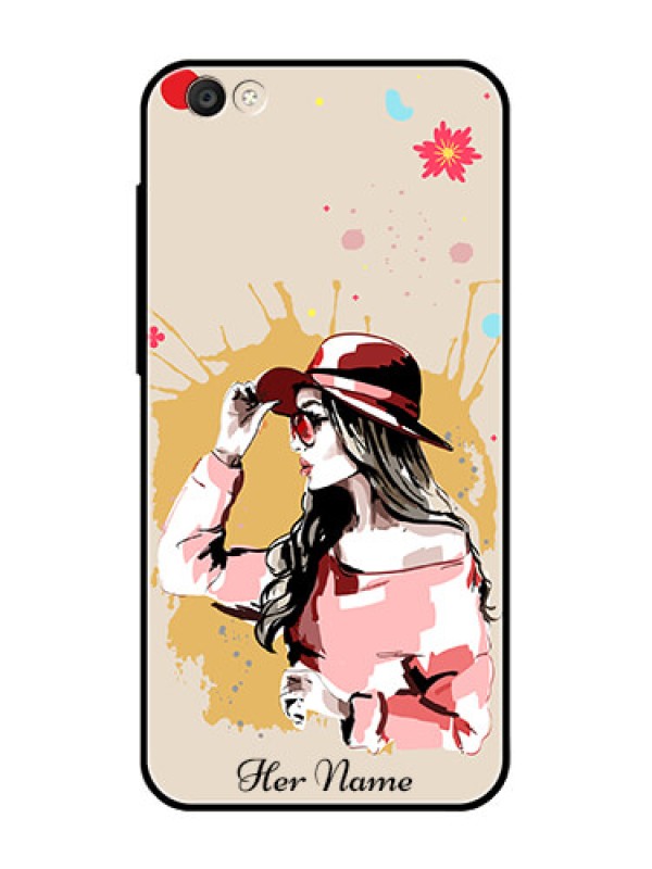 Custom Vivo Y55S Photo Printing on Glass Case - Women with pink hat Design