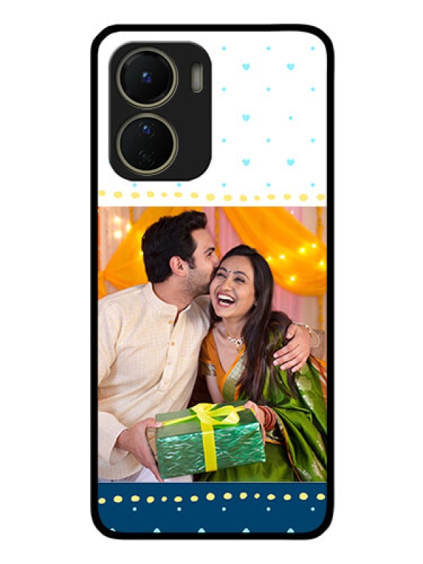 Custom Vivo Y56 5G Personalized Glass Phone Case - White and Blue Abstract Design