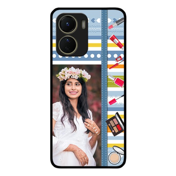 Vivo Y56 5G Personalized Glass Phone Case - Makeup Icons Design