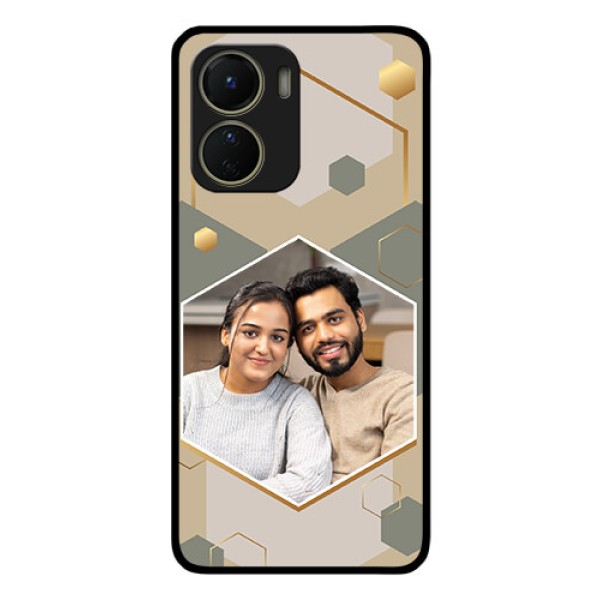 Vivo Y56 5G Photo Printing on Glass Case - Stylish Hexagon Pattern Design