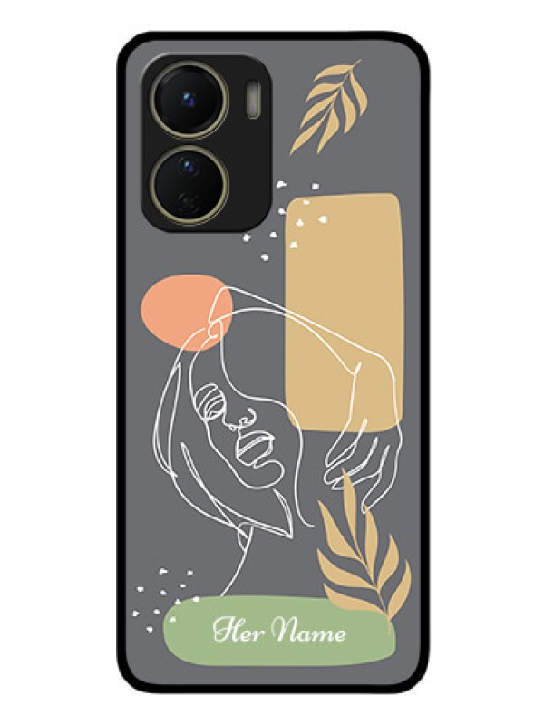 Custom Vivo Y56 5G Custom Glass Phone Case - Gazing Woman line art Design