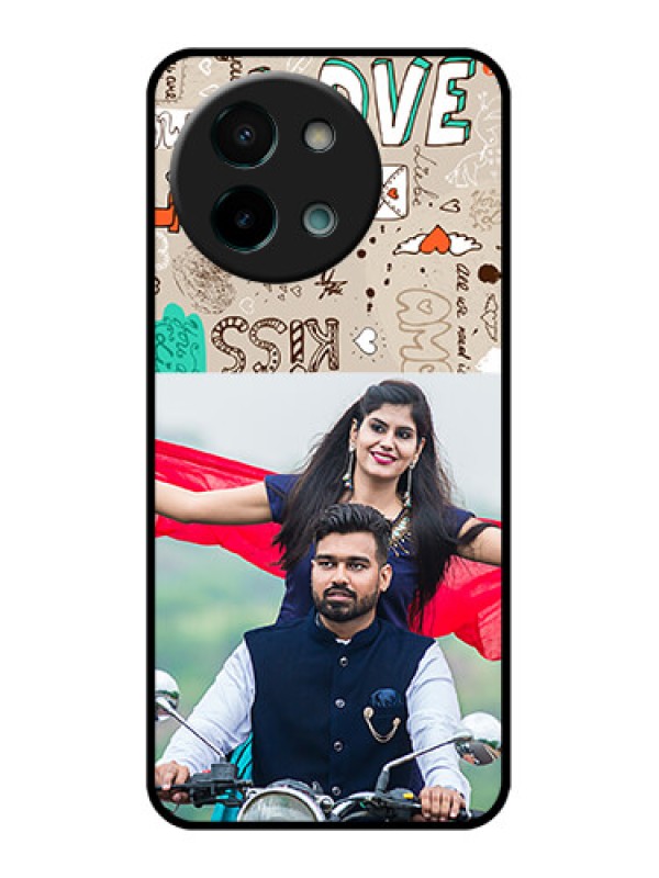 Custom Vivo Y58 5G Custom Glass Phone CaseLove Doodle Pattern