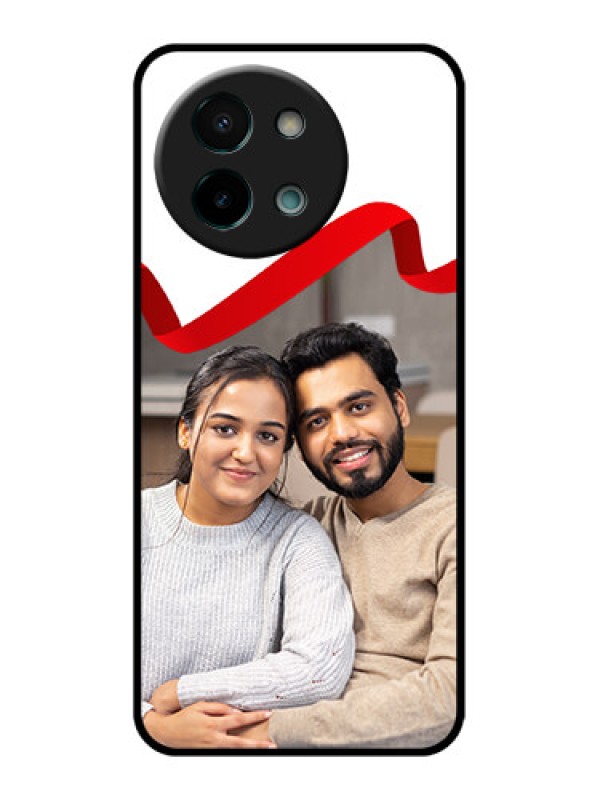 Custom Vivo Y58 5G Custom Glass Phone CaseRed Ribbon Frame Design