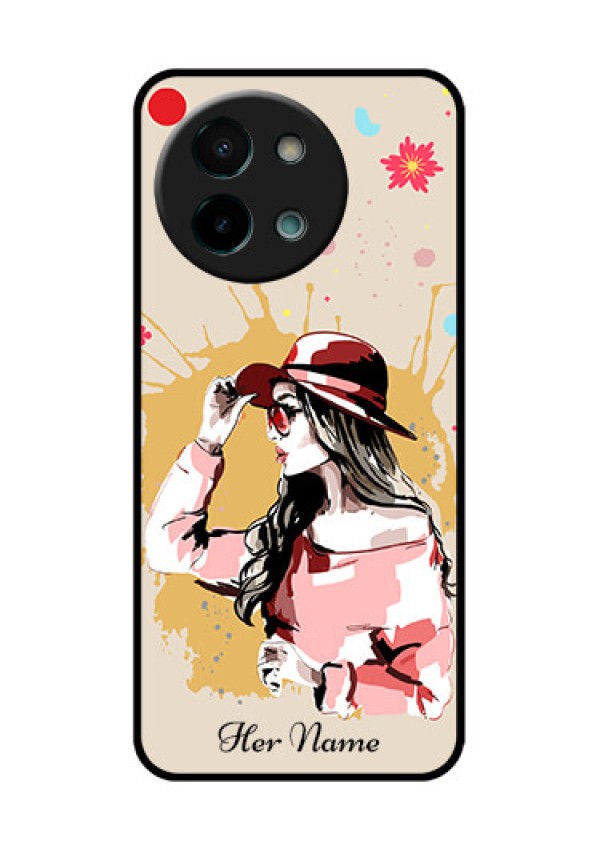 Vivo Y58 5G Custom Glass Phone CaseWomen With Pink Hat Design