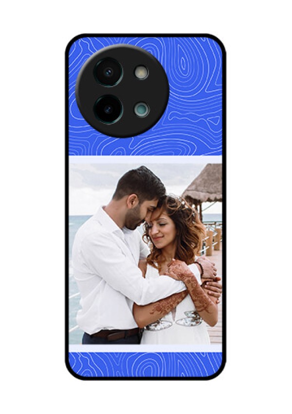 Vivo Y58 5G Custom Glass Phone CaseCurved Line Art With Blue And White Design
