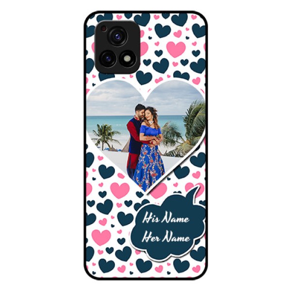 Vivo Y72 5G Custom Glass Phone Case - Pink & Blue Heart Design