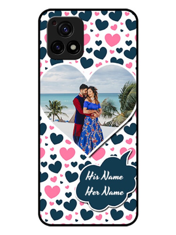 Custom Vivo Y72 5G Custom Glass Phone Case - Pink & Blue Heart Design