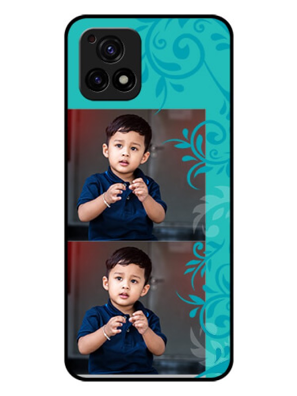 Custom Vivo Y72 5G Personalized Glass Phone Case - with Photo and Green Floral Design