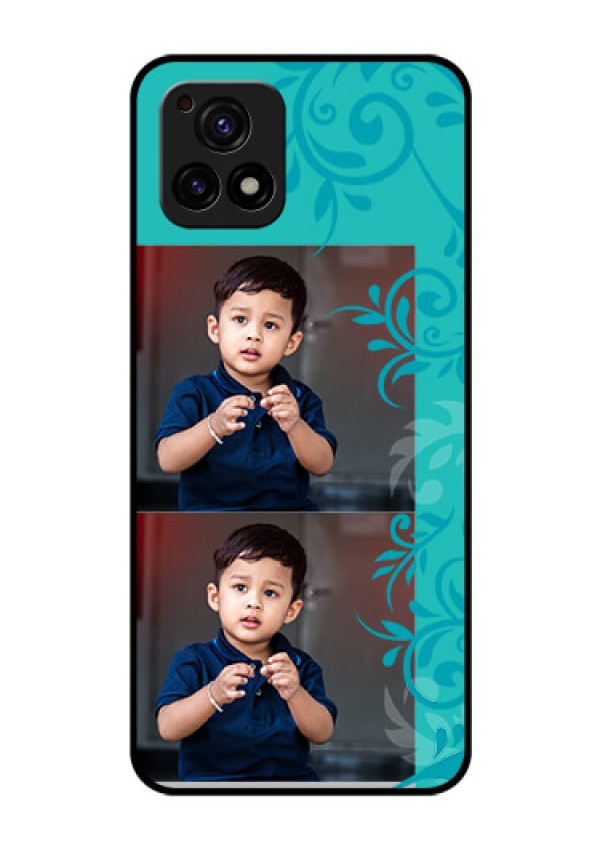 Vivo Y72 5G Personalized Glass Phone Case - with Photo and Green Floral Design