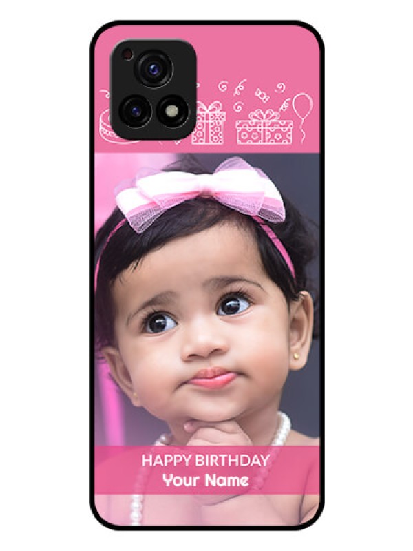 Custom Vivo Y72 5G Photo Printing on Glass Case - with Birthday Line Art Design