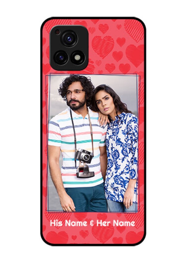 Vivo Y72 5G Photo Printing on Glass Case - with Red Heart Symbols Design