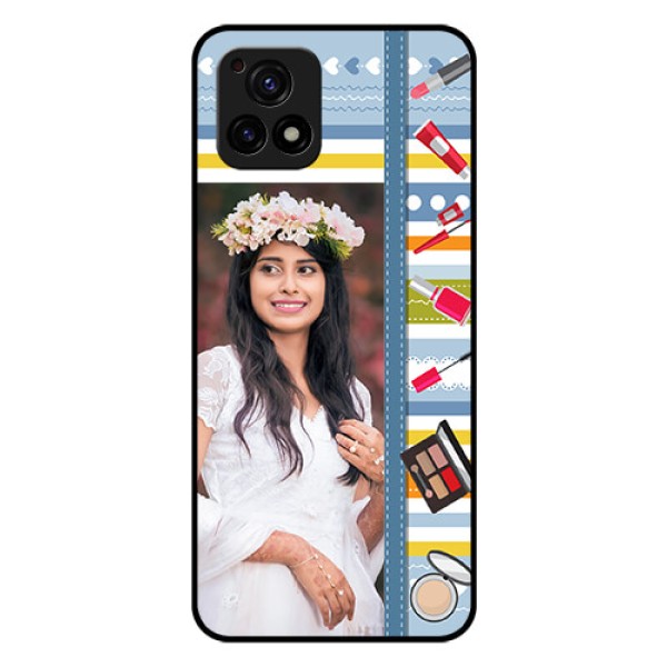 Vivo Y72 5G Personalized Glass Phone Case - Makeup Icons Design