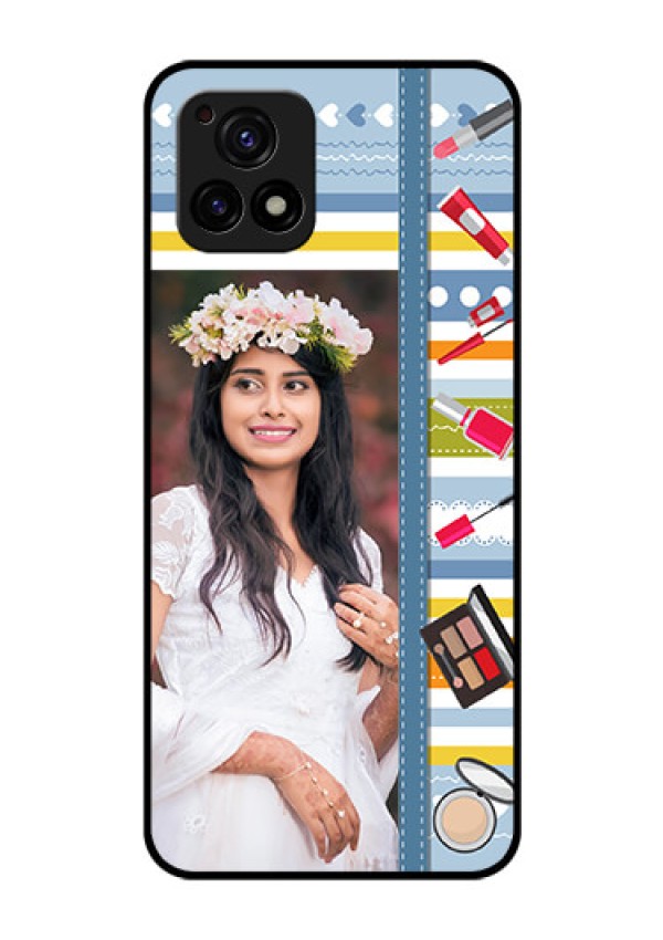 Vivo Y72 5G Personalized Glass Phone Case - Makeup Icons Design
