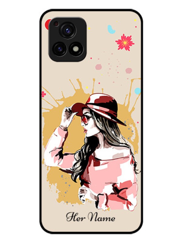 Custom Vivo Y72 5G Photo Printing on Glass Case - Women with pink hat Design