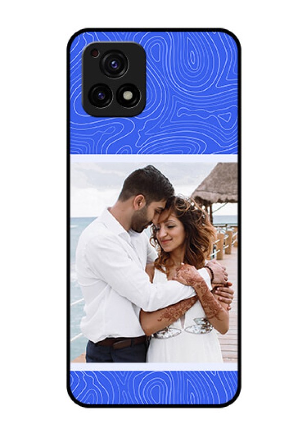 Vivo Y72 5G Custom Glass Mobile Case - Curved line art with blue and white Design