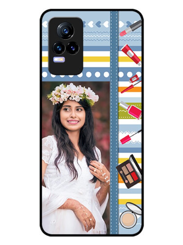 Custom Vivo Y73 Personalized Glass Phone Case - Makeup Icons Design