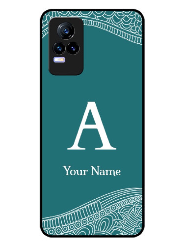 Custom Vivo Y73 Personalized Glass Phone Case - line art pattern with custom name Design