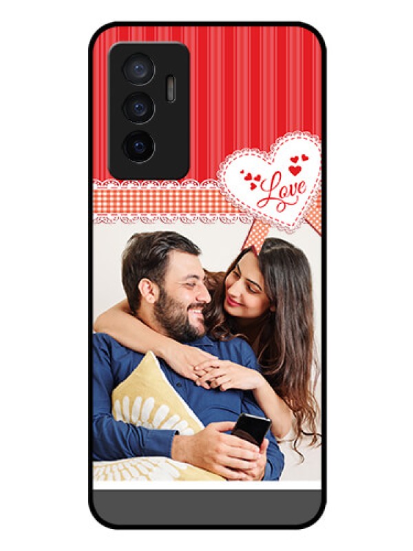 Custom Vivo Y75 4G Custom Glass Mobile Case - Red Love Pattern Design