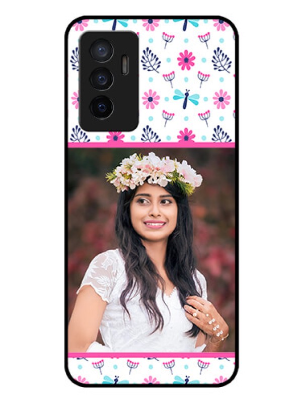 Custom Vivo Y75 4G Photo Printing on Glass Case - Colorful Flower Design