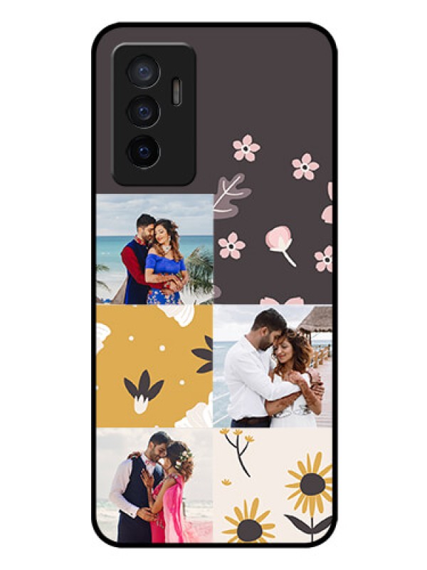 Custom Vivo Y75 4G Photo Printing on Glass Case - 3 Images with Floral Design