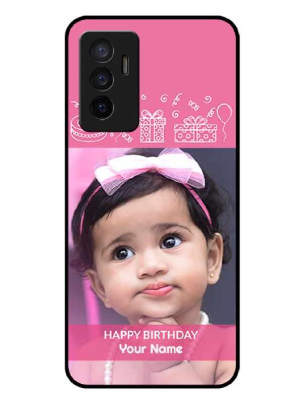 Custom Vivo Y75 4G Photo Printing on Glass Case - with Birthday Line Art Design